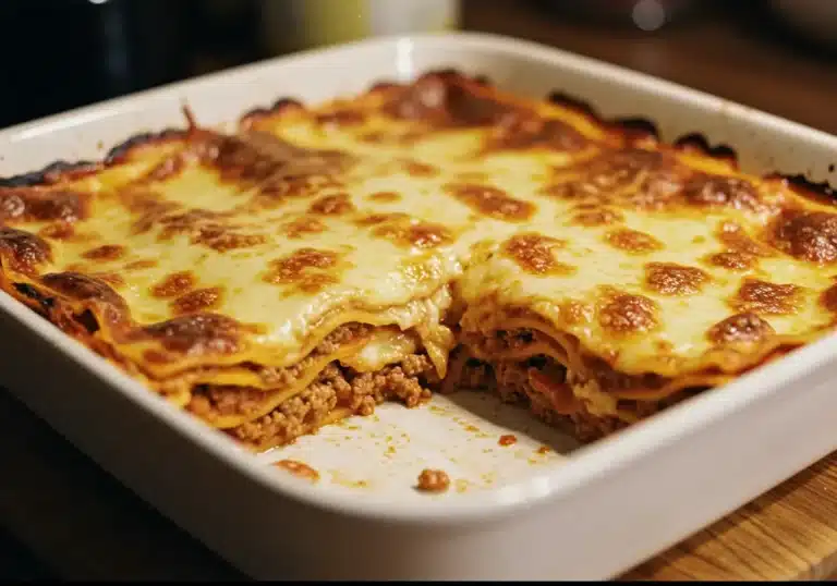 Domowy lasagne przepis z mięsem, pomidorami i serem