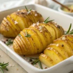 Złociste pieczone ziemniaki Hasselback z czosnkiem i rozmarynem